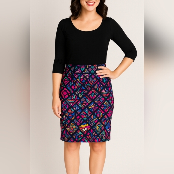 NWT Lularoe Cassie Pencil Skirt Size Large Dragonfly Red Black Print - Picture 1 of 7